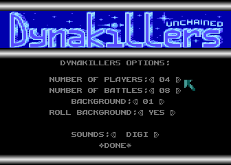 screenshot of the menu of the original version of Dynakillers
